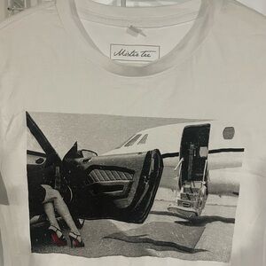 White Graphic Tee with Black and Gray Design